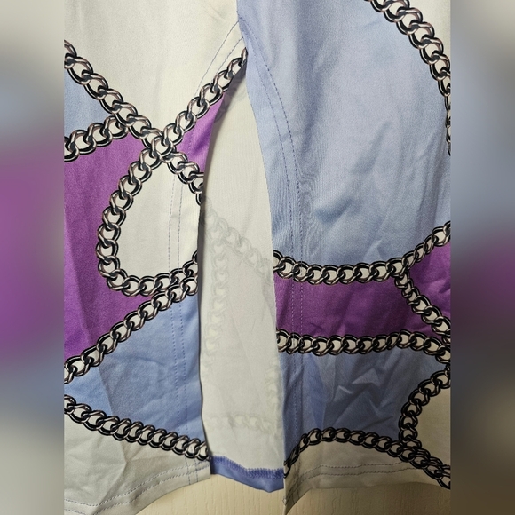 CHICME Womens 2pc Long Sleeve Top, Chain Print Color Block Skirt, Purple & White - Picture 6 of 11